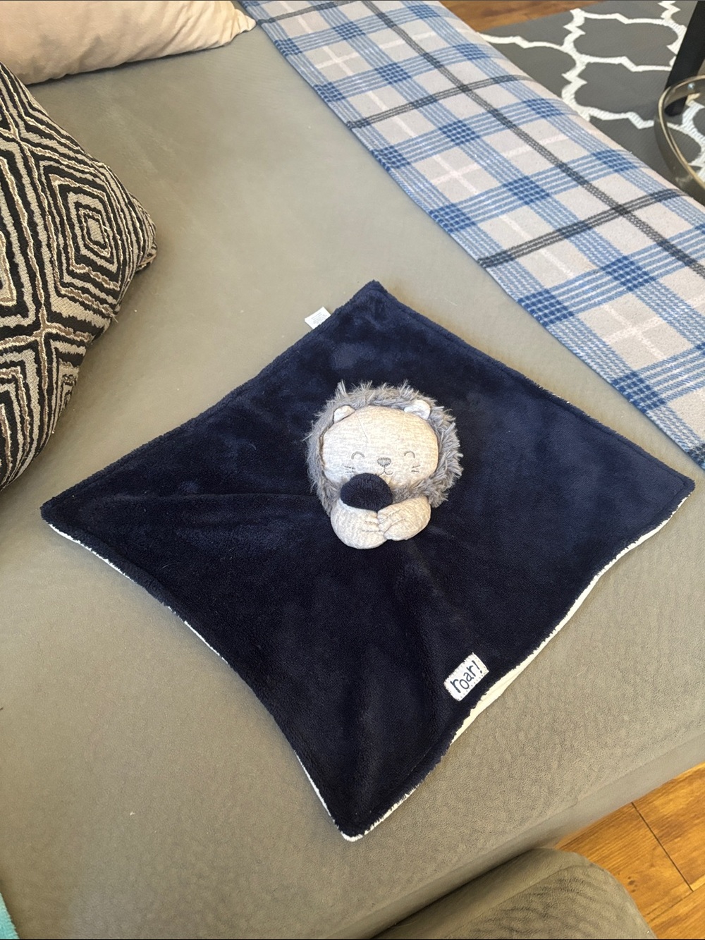 Roar! Navy Plush Lion Comforter Buddy - Soft Security Toy